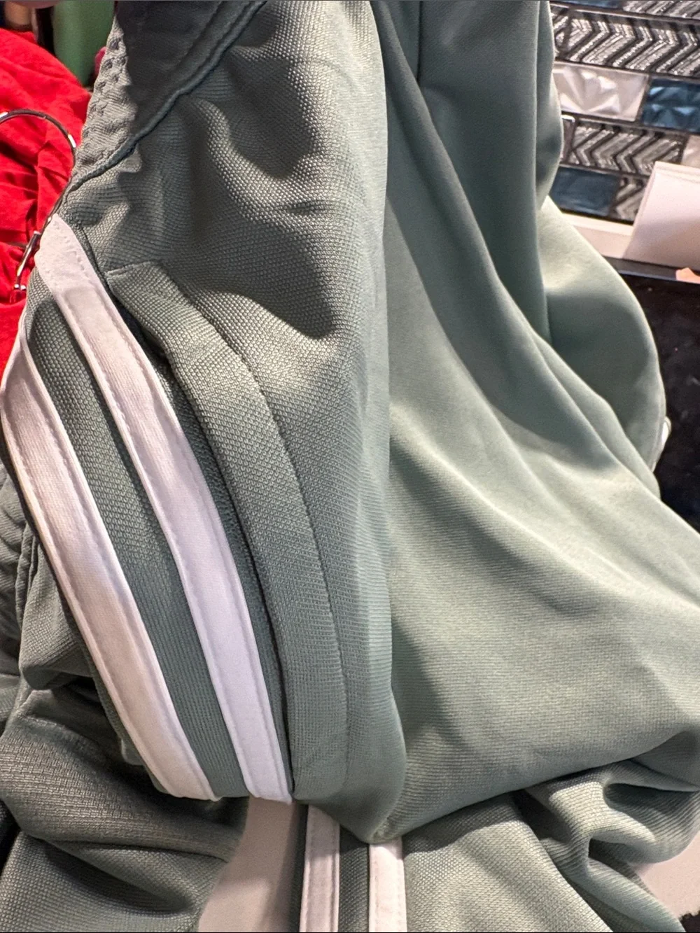 adidas Light Sage Green Track Joggers with White Stripes